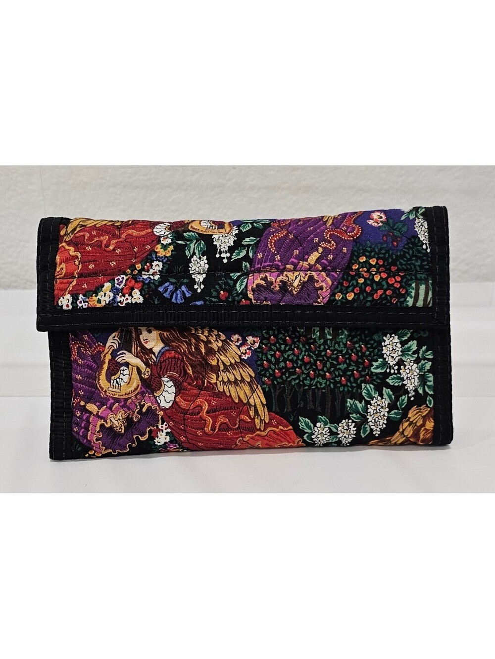 Larenda Quilted Checkbook Wallet Organizer Angel Floral Print Multicolor